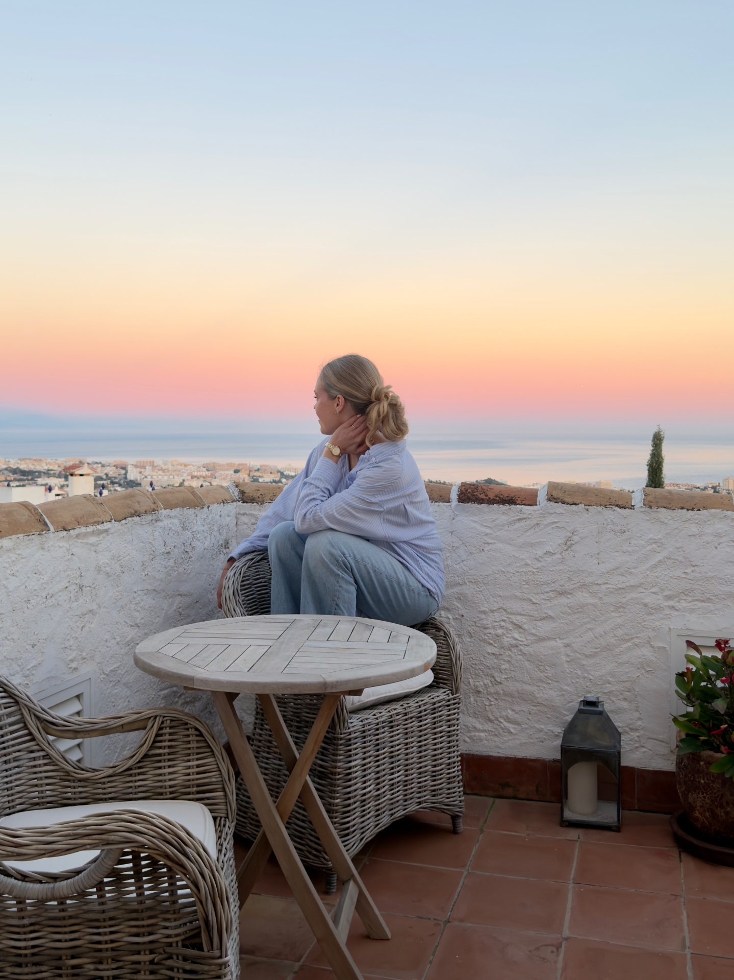 Susan Hobbelin watching the sunset over the Costa del Sol